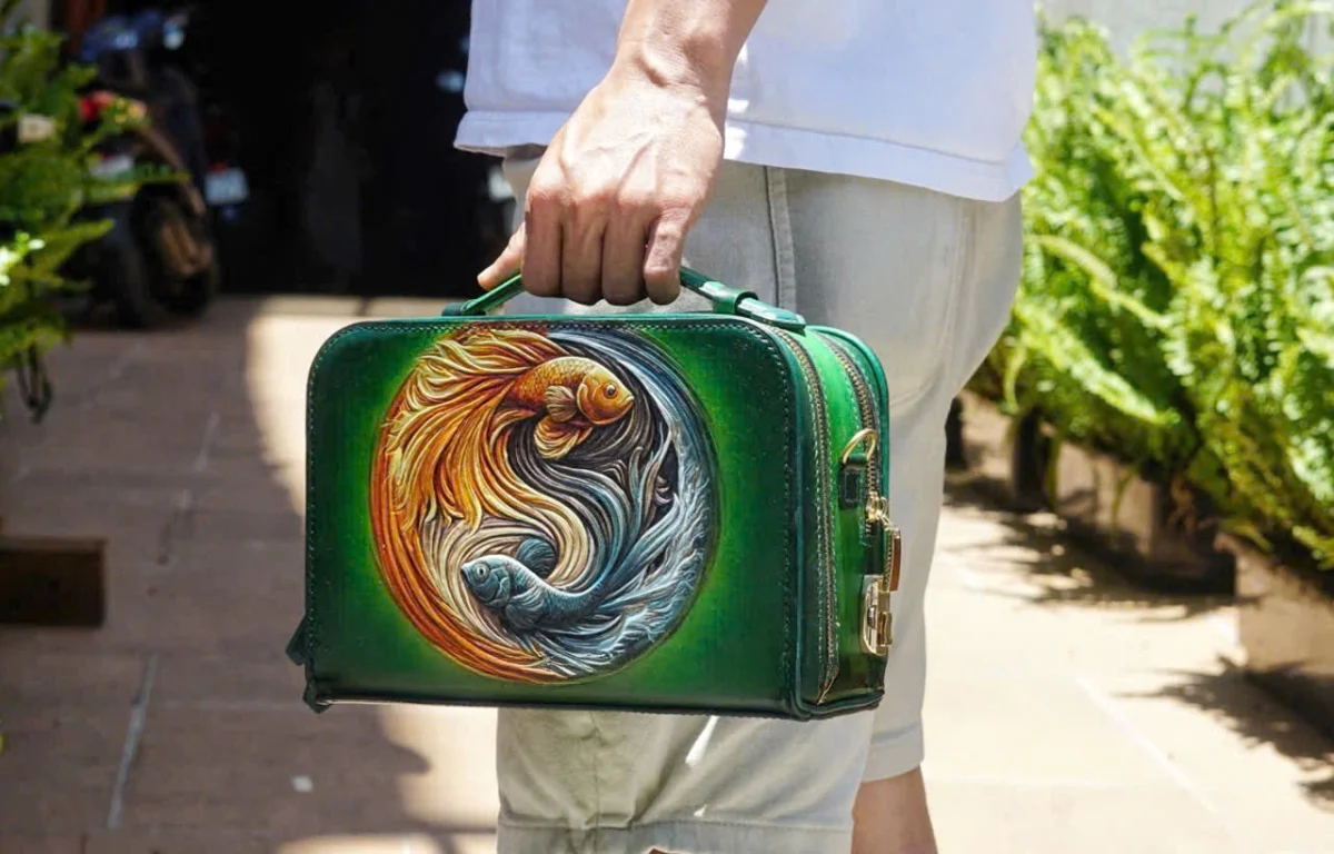 Saigon Leather’s Yin-Yang Betta Fish Hand-Carved Full-Grain Leather Bag - Image 6