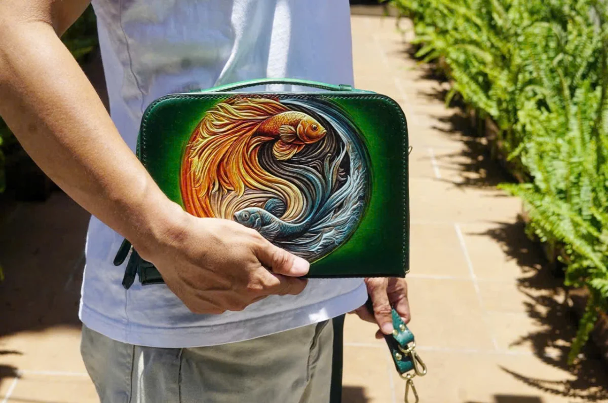 Saigon Leather’s Yin-Yang Betta Fish Hand-Carved Full-Grain Leather Bag - Image 8