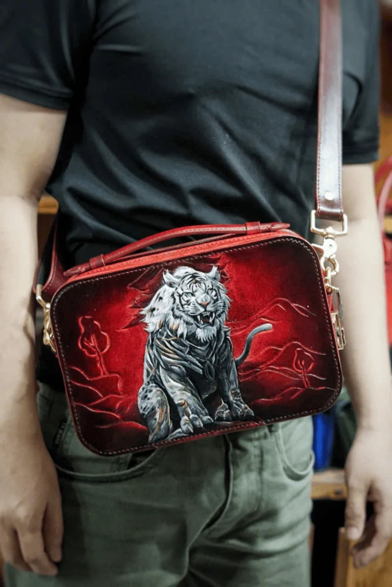 Saigon Leather’s White Tiger Hand-Carved Full-Grain Leather Bag - Image 6