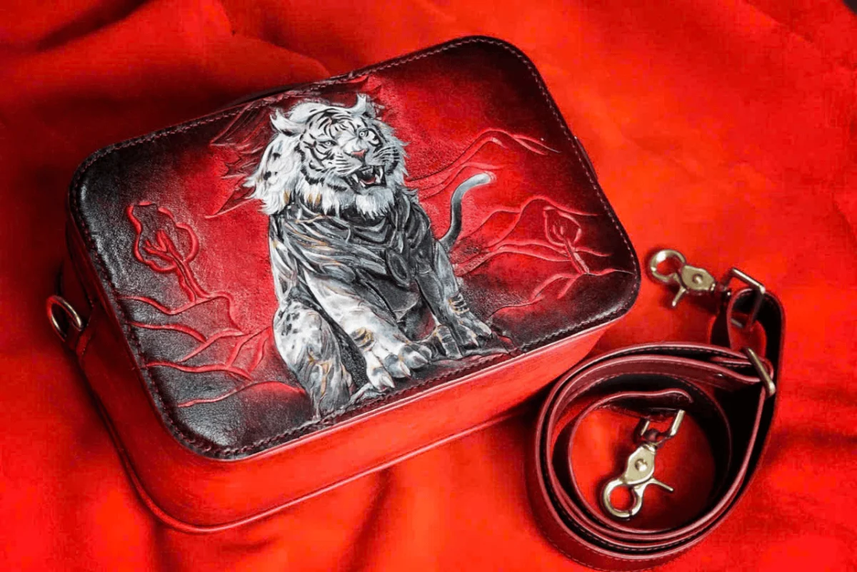 Saigon Leather’s White Tiger Hand-Carved Full-Grain Leather Bag