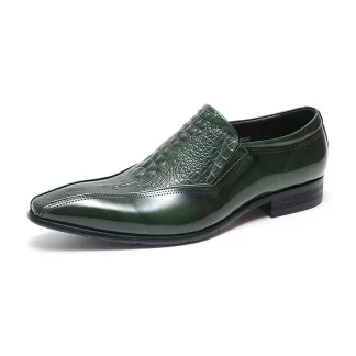 Saigon Leather's Pointed Toe Loafers With Crocodile Pattern