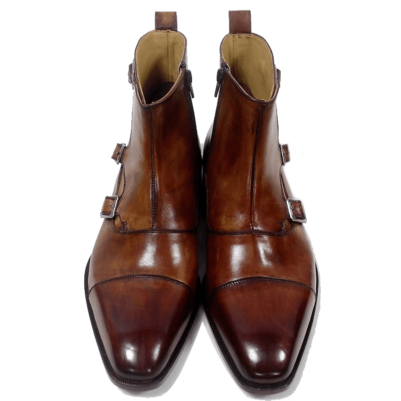 Saigon Leather's Men’s Handmade Patina Double Monk Strap Leather Boots – Full Grain Calf Leather Ankle Dress Boots - Image 4