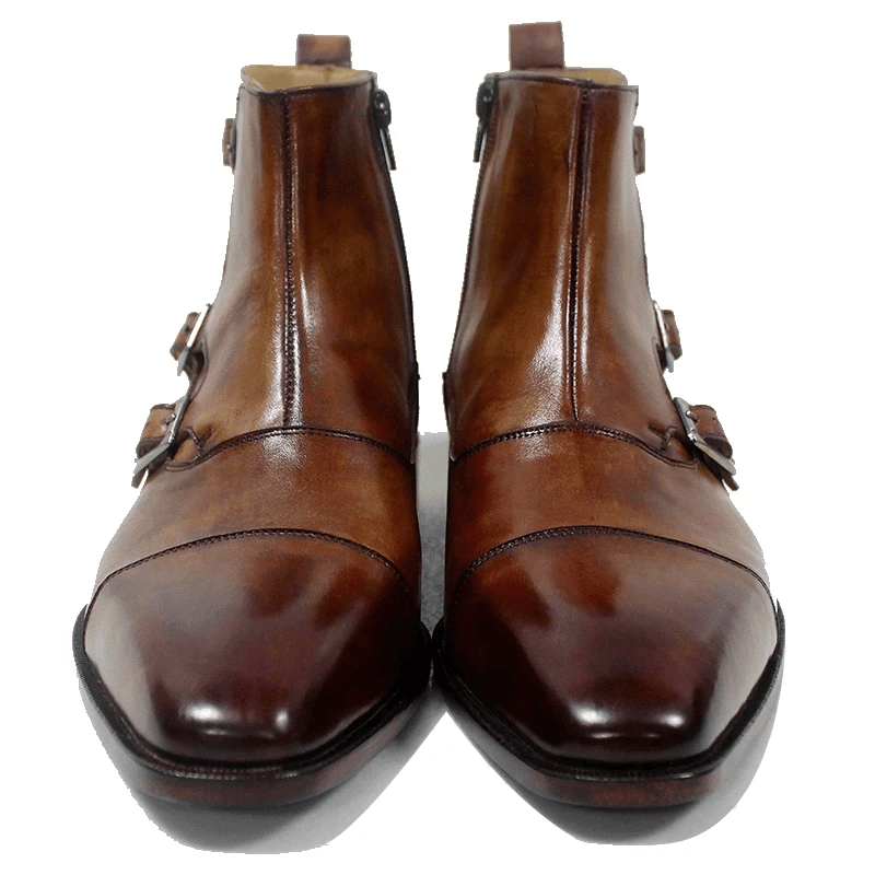 Saigon Leather's Men’s Handmade Patina Double Monk Strap Leather Boots – Full Grain Calf Leather Ankle Dress Boots - Image 5