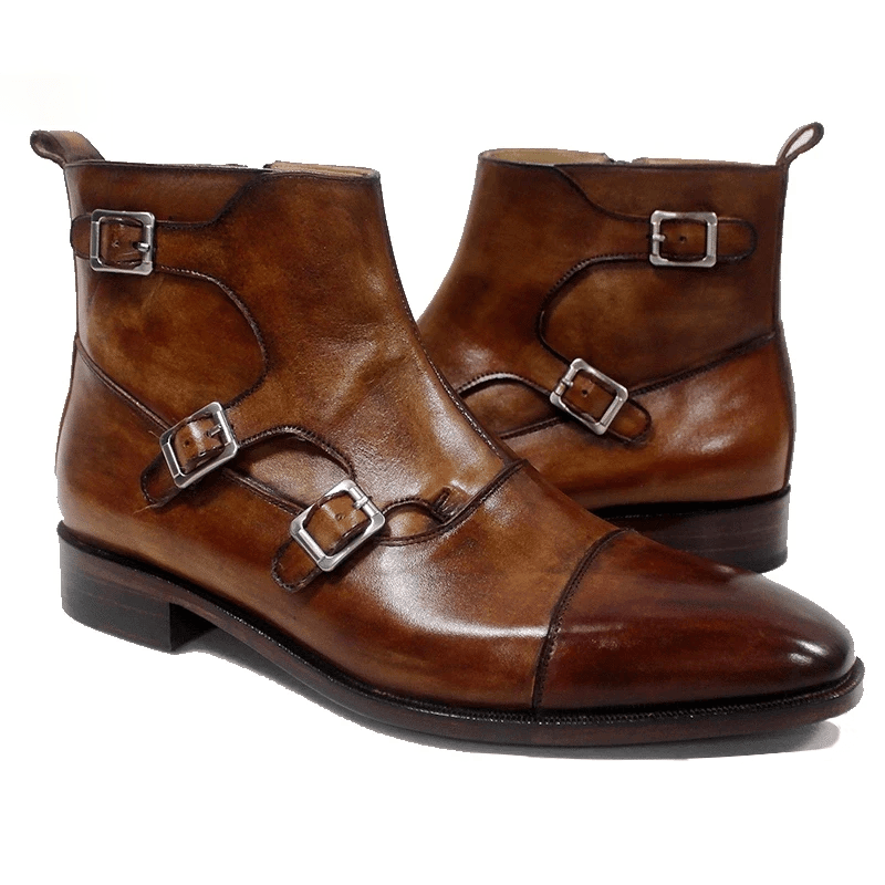Saigon Leather's Men’s Handmade Patina Double Monk Strap Leather Boots – Full Grain Calf Leather Ankle Dress Boots - Image 3