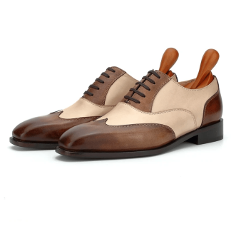 Men’s Handmade Two-Tone Oxford Dress Shoes – Full Grain Calf Leather Spectator Shoes | Brown & Cream