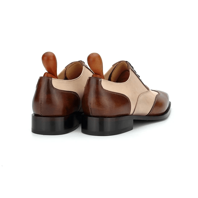 Men’s Handmade Two-Tone Oxford Dress Shoes – Full Grain Calf Leather Spectator Shoes | Brown & Cream - Image 2