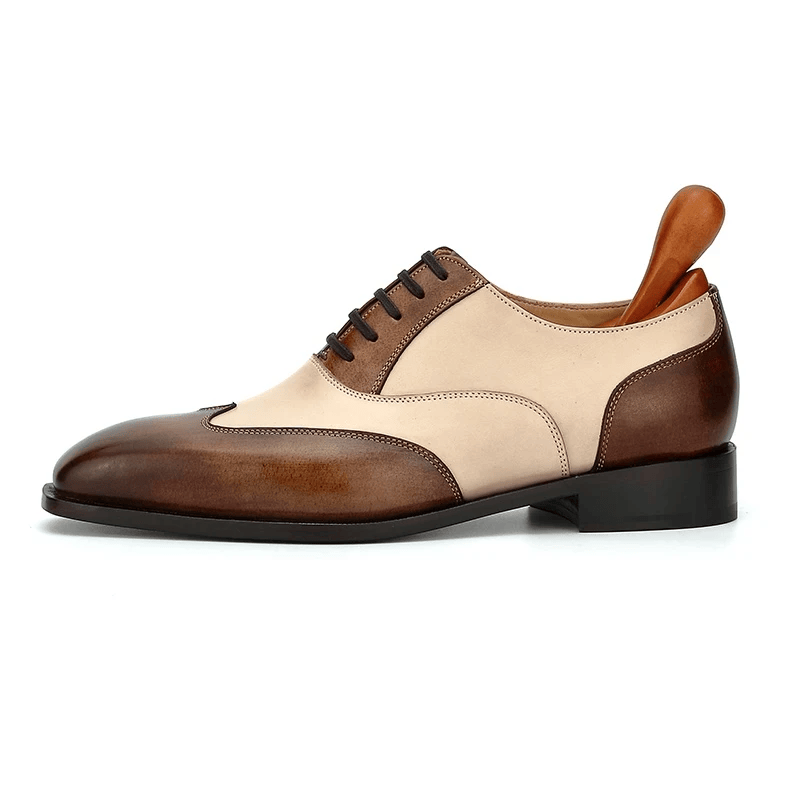 Men’s Handmade Two-Tone Oxford Dress Shoes – Full Grain Calf Leather Spectator Shoes | Brown & Cream - Image 3
