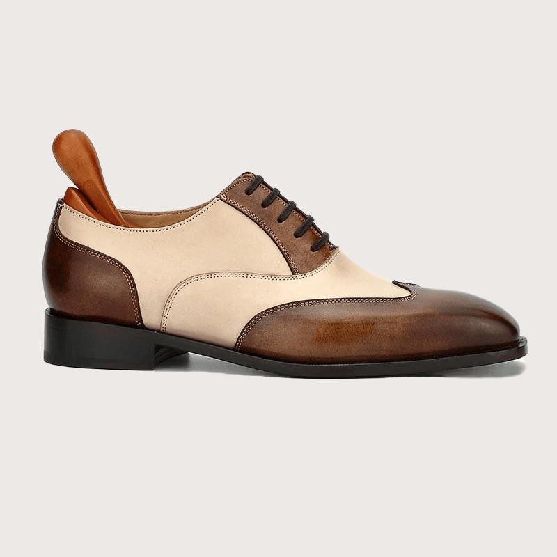 Men’s Handmade Two-Tone Oxford Dress Shoes – Full Grain Calf Leather Spectator Shoes | Brown & Cream - Image 4