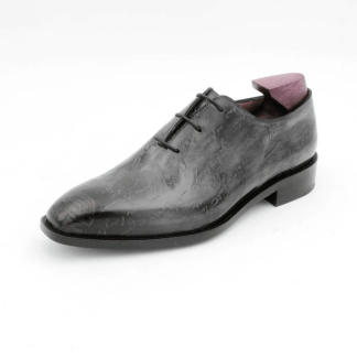 Men’s Handmade Wholecut Engraved Patina Oxford Shoes – Full Grain Calf Leather | Charcoal Grey