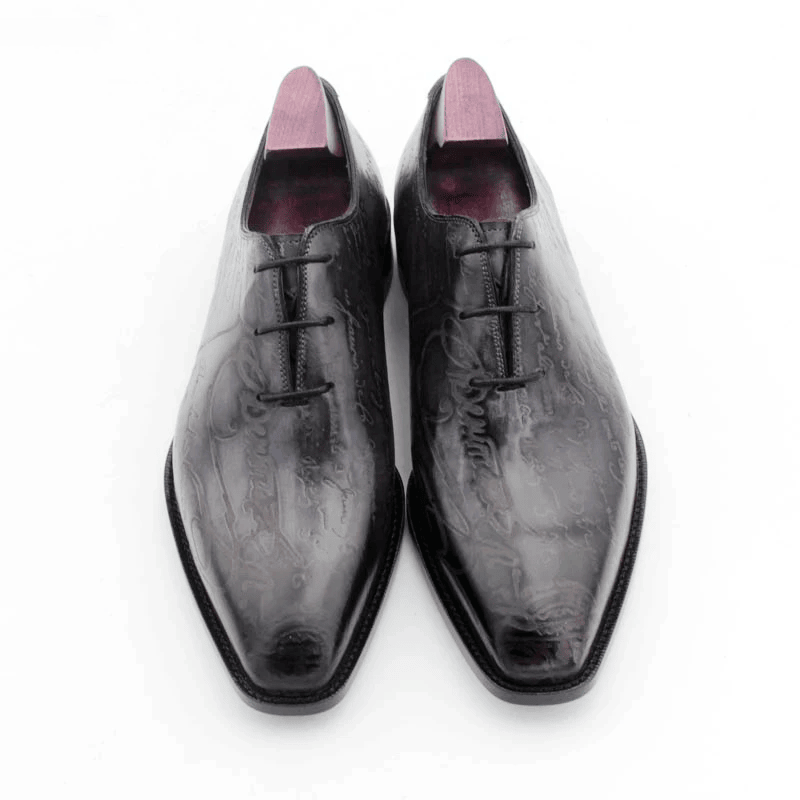 Men’s Handmade Wholecut Engraved Patina Oxford Shoes – Full Grain Calf Leather | Charcoal Grey - Image 5