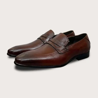 Saigon Leather’s Textured Penny Loafer – Men’s Handmade Brown Calf Leather Shoes