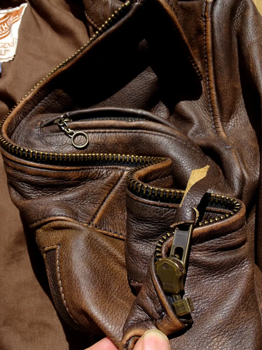 Vintage American Leather Jacket β 1930s Enfield Style, Heavy Wash Bengal Tea-Core - Image 2