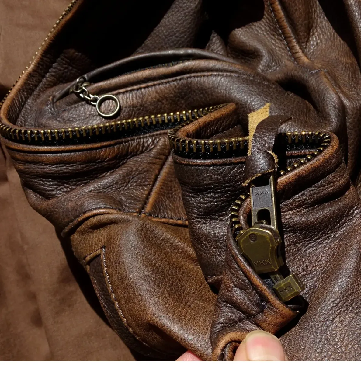 Vintage American Leather Jacket β 1930s Enfield Style, Heavy Wash Bengal Tea-Core - Image 5