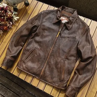 Vintage American Leather Jacket – 1930s Enfield Style, Heavy Wash Bengal Tea-Core