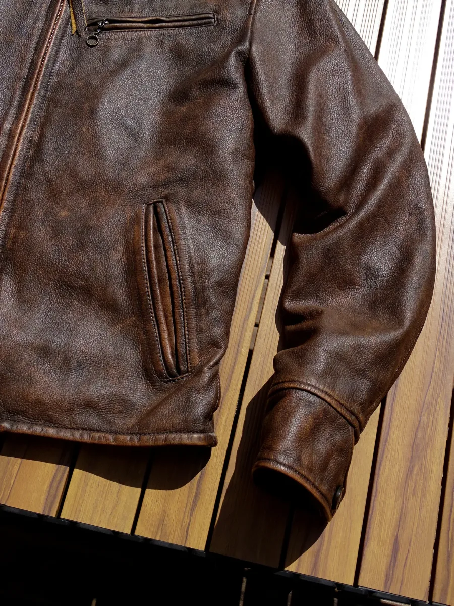 Vintage American Leather Jacket β 1930s Enfield Style, Heavy Wash Bengal Tea-Core - Image 3