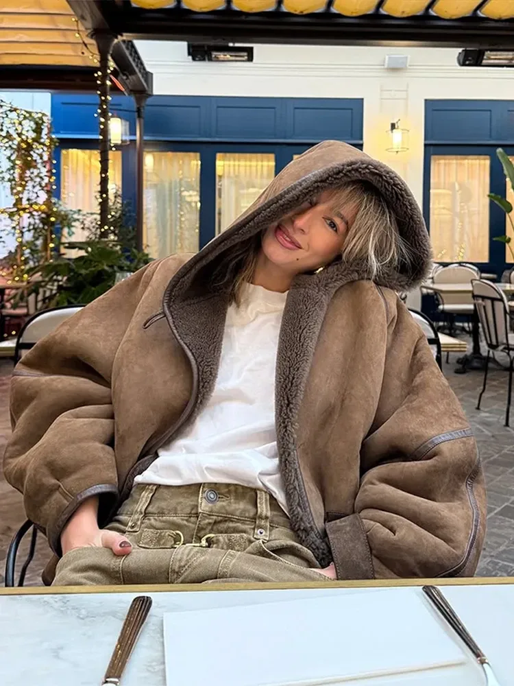 Women’s Casual Hooded Leather Jacket – Solid Color, Street Style, Autumn/Winter Coat - Image 2