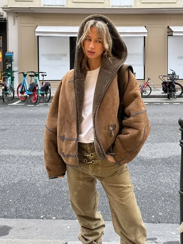 Women’s Casual Hooded Leather Jacket – Solid Color, Street Style, Autumn/Winter Coat - Image 3