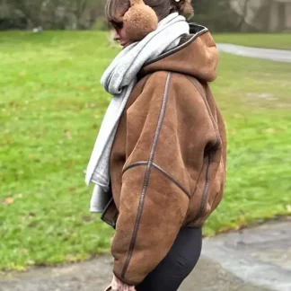 Women’s Casual Hooded Leather Jacket – Solid Color, Street Style, Autumn/Winter Coat