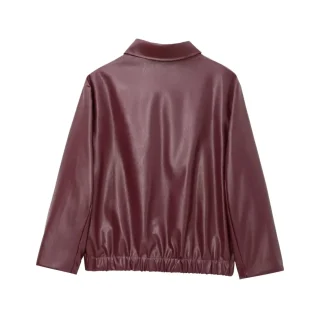 Women’s Wine Red PU Leather Jacket – Thick Lapel Zipper Coat, Autumn Winter Streetwear