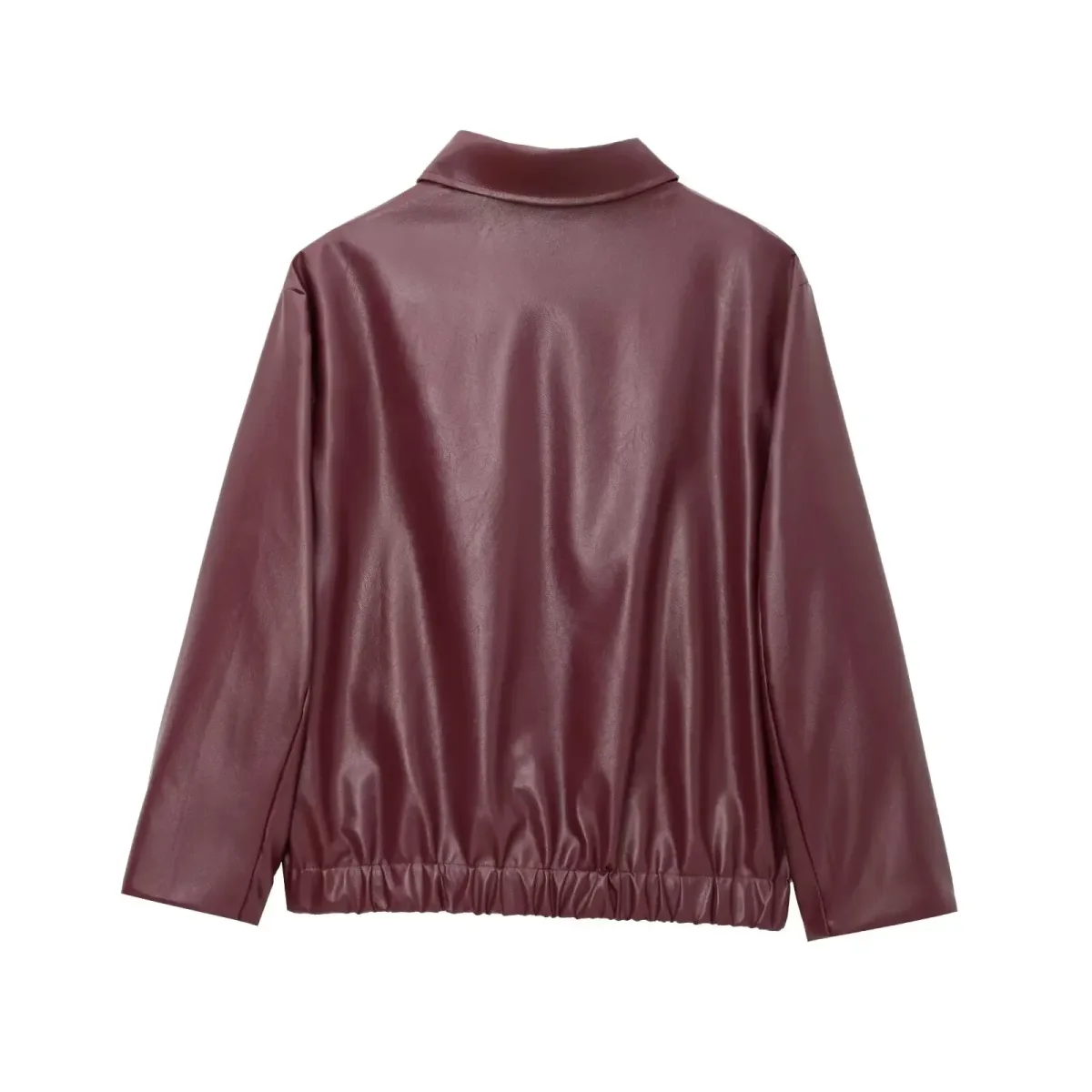 Women’s Wine Red PU Leather Jacket – Thick Lapel Zipper Coat, Autumn Winter Streetwear
