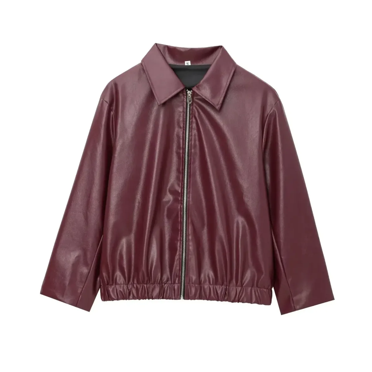 Women’s Wine Red PU Leather Jacket – Thick Lapel Zipper Coat, Autumn Winter Streetwear - Image 6