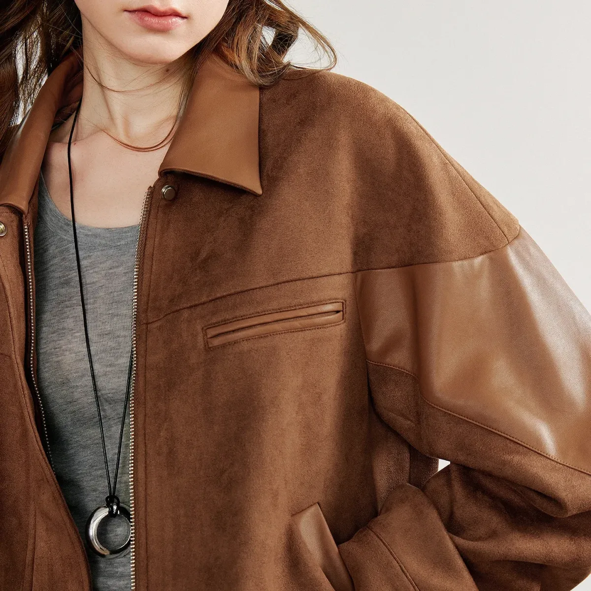 Women’s Retro Suede PU Leather Jacket – Nomadic Style Splicing Coat, Autumn - Image 3