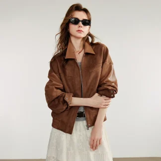 Women’s Retro Suede PU Leather Jacket – Nomadic Style Splicing Coat, Autumn