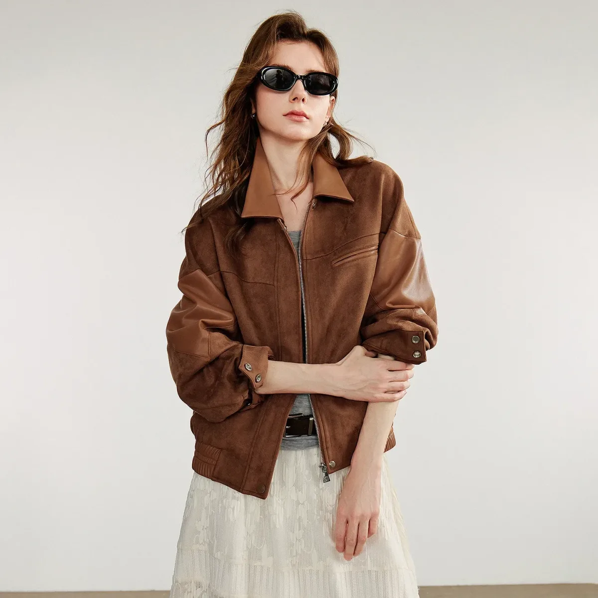 Women’s Retro Suede PU Leather Jacket – Nomadic Style Splicing Coat, Autumn