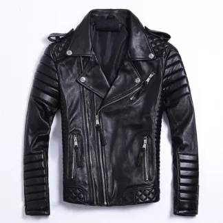 Premium Sheepskin Leather Jacket for Men – Classic Black Moto Elegance
