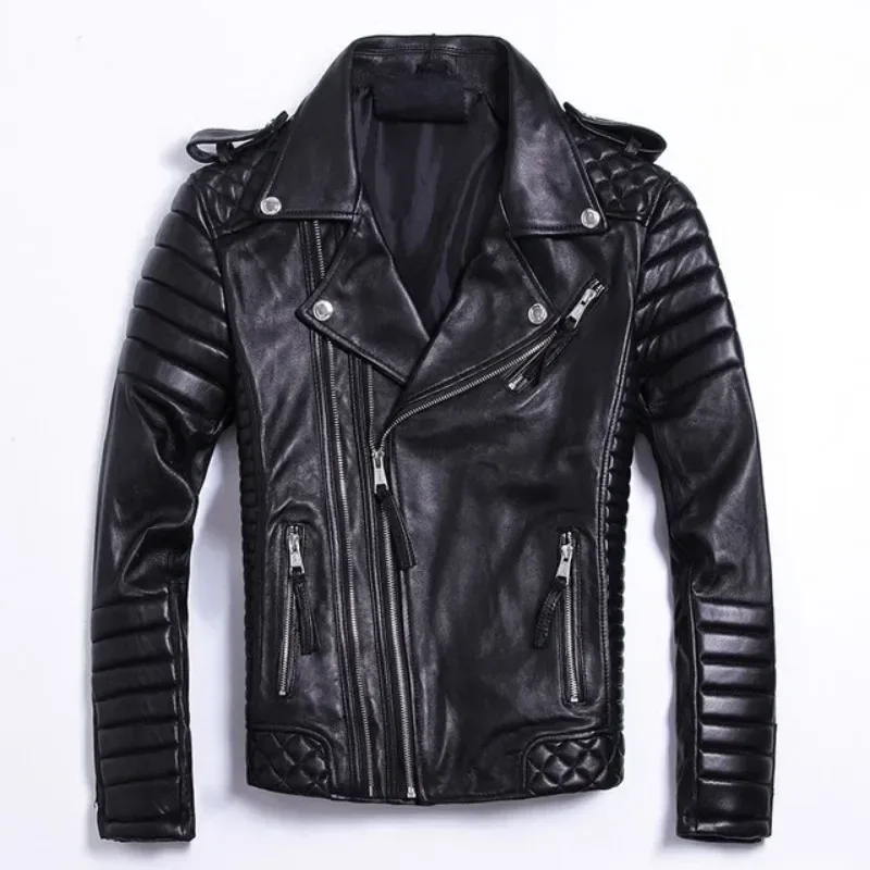 Premium Sheepskin Leather Jacket for Men – Classic Black Moto Elegance