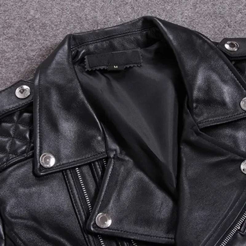 Premium Sheepskin Leather Jacket for Men – Classic Black Moto Elegance - Image 4