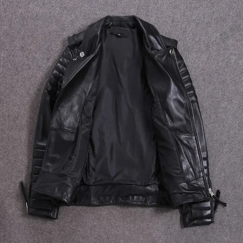 Premium Sheepskin Leather Jacket for Men – Classic Black Moto Elegance - Image 2