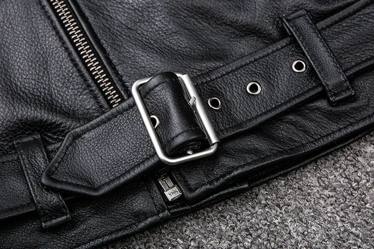 Men’s Natural Calfskin Leather Motorcycle Jacket – Slim Fit, Thick Cowhide, Spring Fashion - Image 6