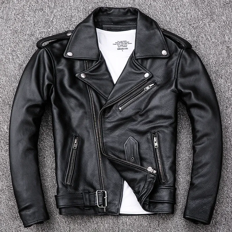 Men’s Natural Calfskin Leather Motorcycle Jacket – Slim Fit, Thick Cowhide, Spring Fashion - Image 2