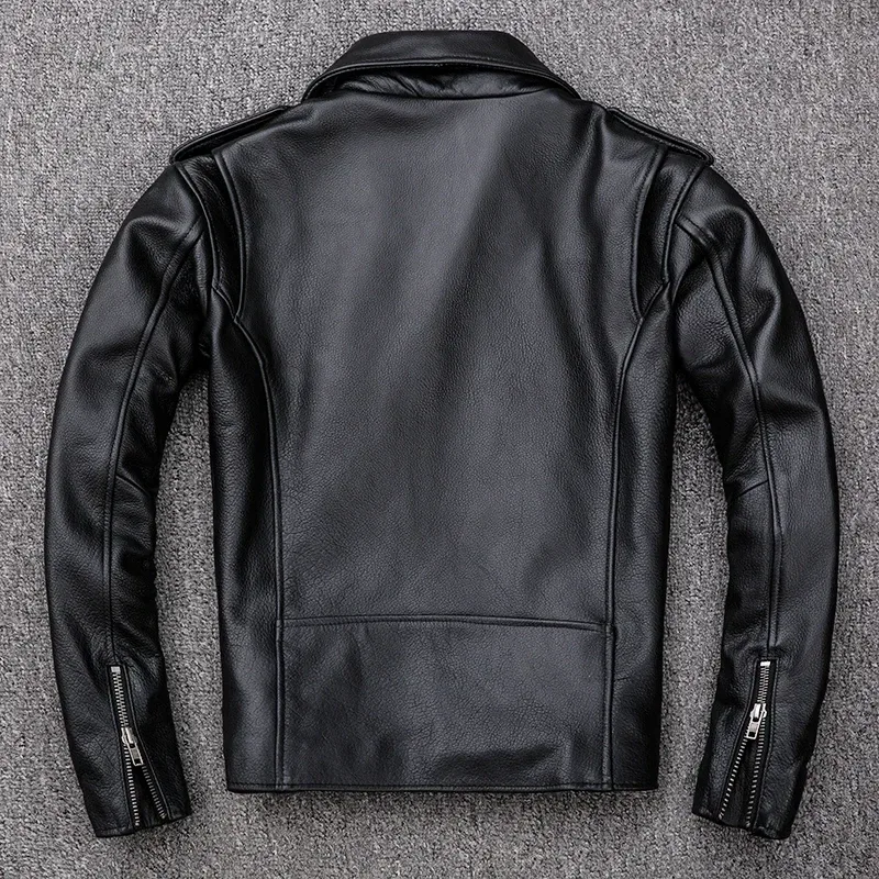 Men’s Natural Calfskin Leather Motorcycle Jacket – Slim Fit, Thick Cowhide, Spring Fashion - Image 4