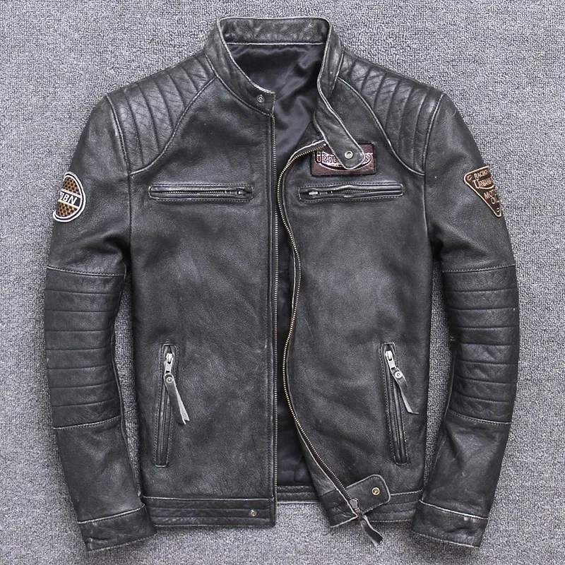 Men’s 100% Real Cowhide Leather Jacket – Slim Fit Vintage Biker Style - Image 3