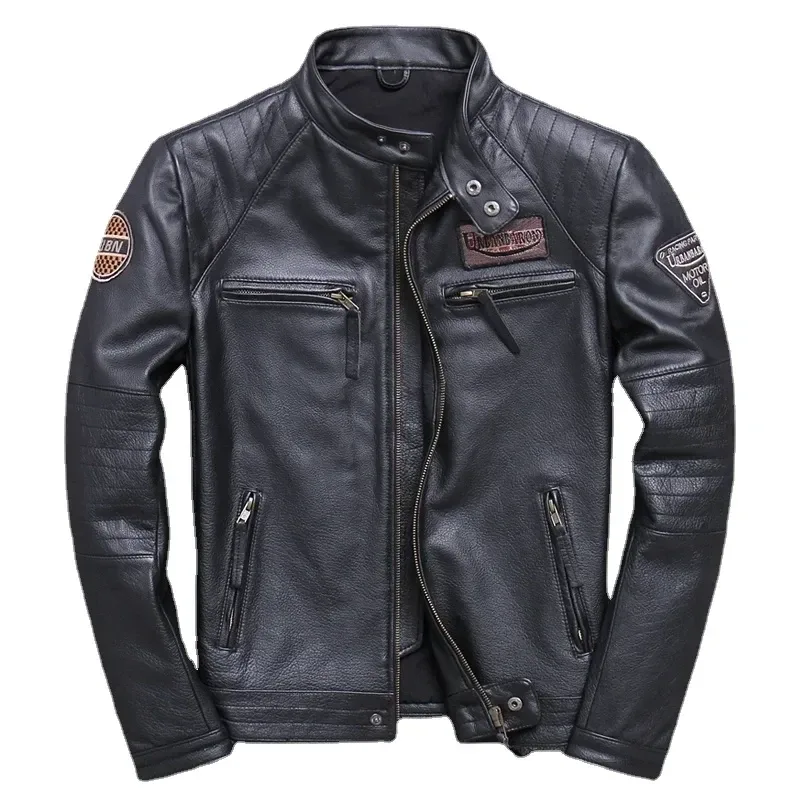 Men’s 100% Real Cowhide Leather Jacket – Slim Fit Vintage Biker Style