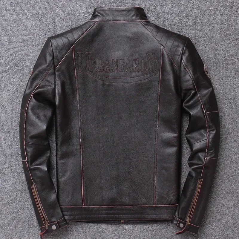 Men’s 100% Real Cowhide Leather Jacket – Slim Fit Vintage Biker Style - Image 4
