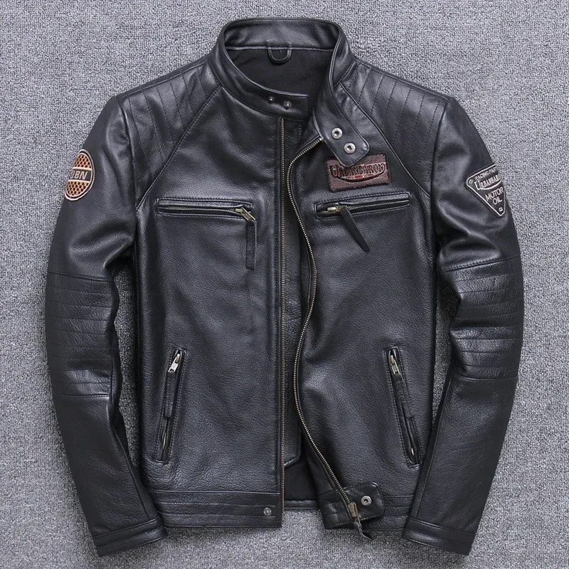 Men’s 100% Real Cowhide Leather Jacket – Slim Fit Vintage Biker Style - Image 7
