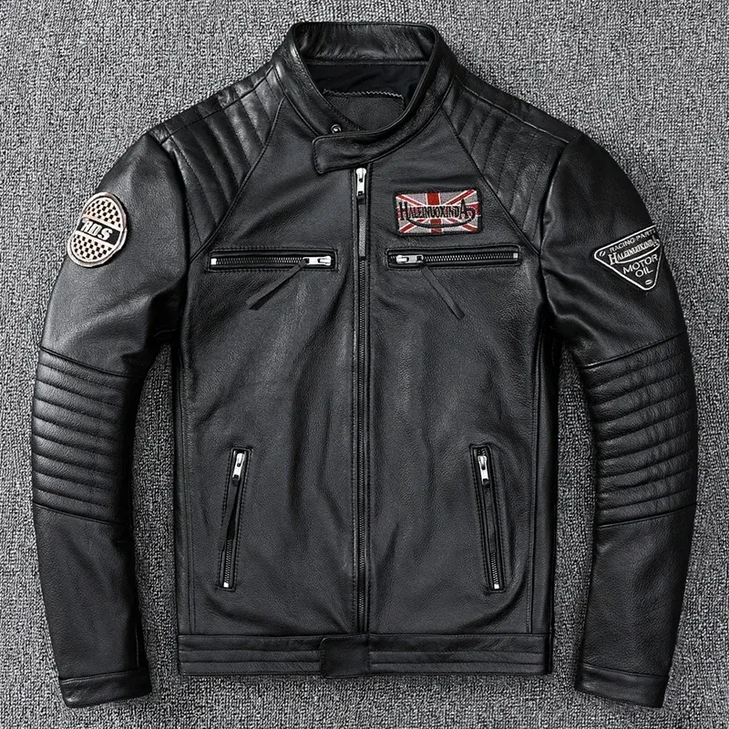 Men’s 100% Real Cowhide Leather Jacket – Slim Fit Vintage Biker Style - Image 6