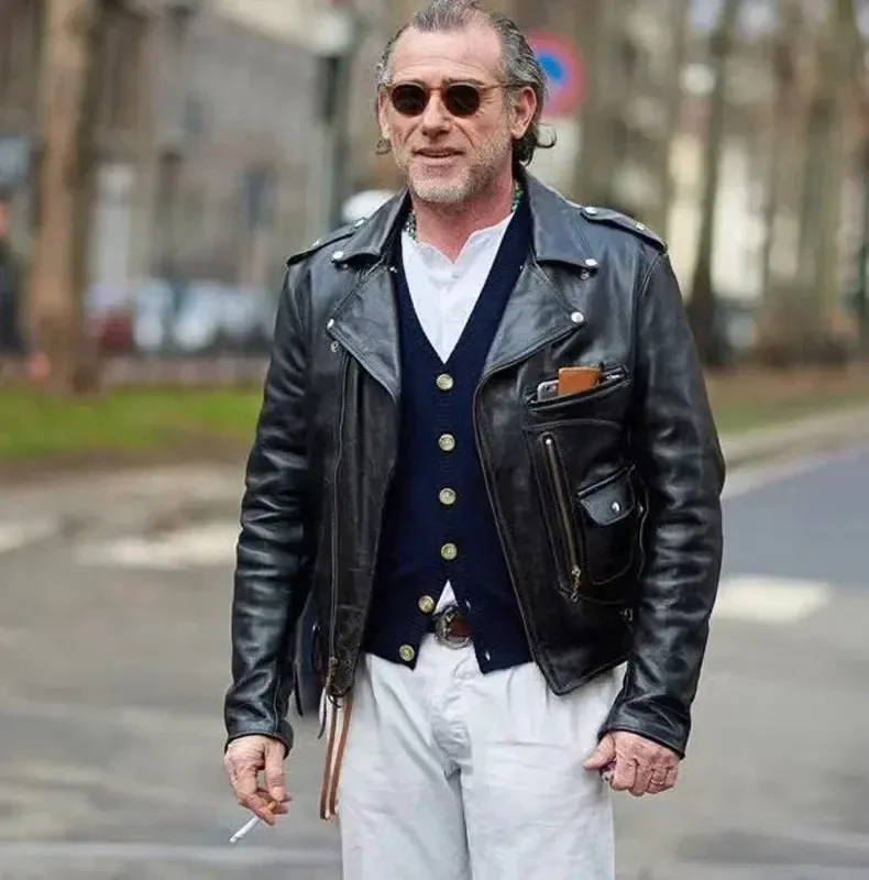 Men’s Vintage Horsehide Leather Jacket – Tea-Core, Heavy J22 Biker Style - Image 4