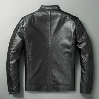 Men’s Real Leather Jacket – Cowhide Slim Fit, Stand Collar, Autumn Winter Biker Style