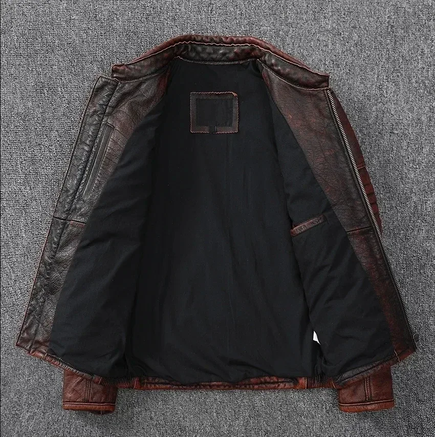 Men’s Vintage Motorcycle Jacket – 100% Genuine Cowhide Leather Biker Coat - Image 5