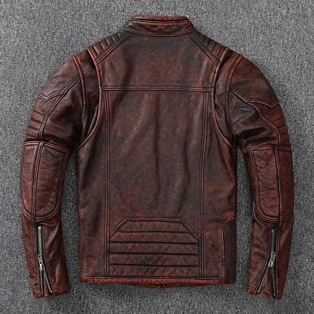 Men’s Vintage Motorcycle Jacket – 100% Genuine Cowhide Leather Biker Coat - Image 3