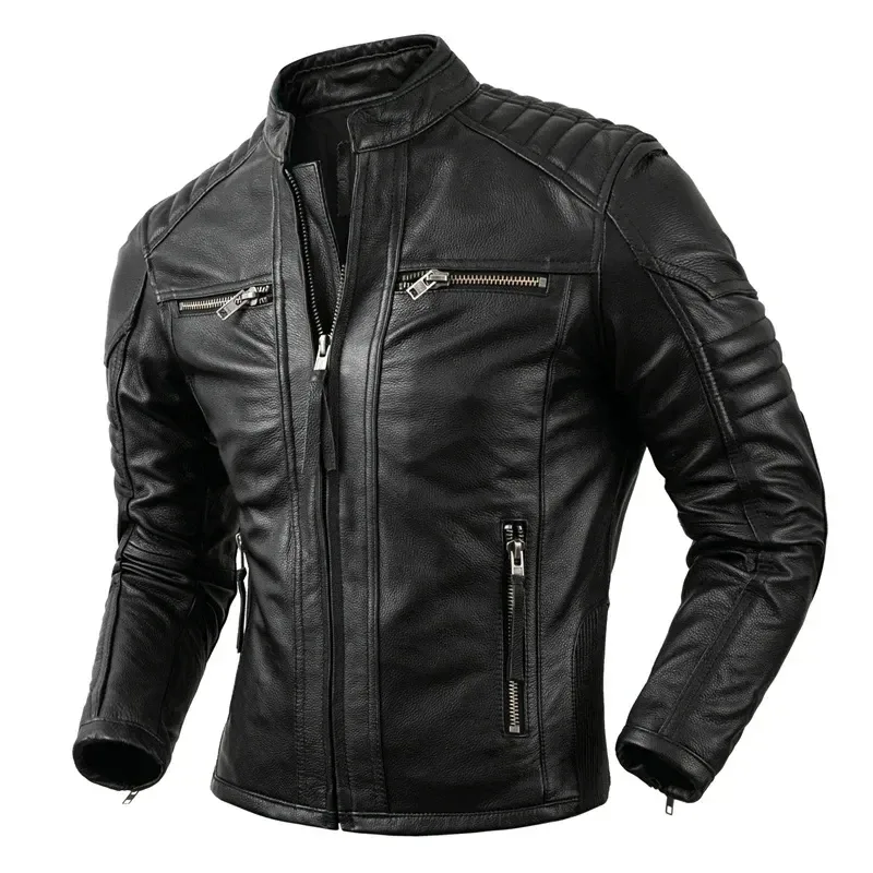 Men’s Vintage Motorcycle Jacket – 100% Genuine Cowhide Leather Biker Coat - Image 6