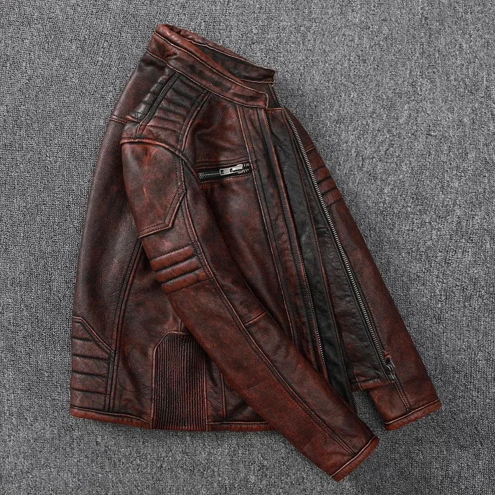 Men’s Vintage Motorcycle Jacket – 100% Genuine Cowhide Leather Biker Coat - Image 4