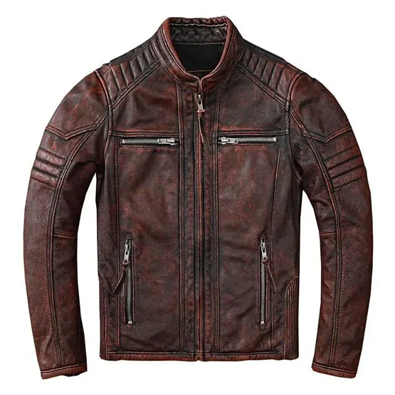 Men’s Vintage Motorcycle Jacket – 100% Genuine Cowhide Leather Biker Coat - Image 7