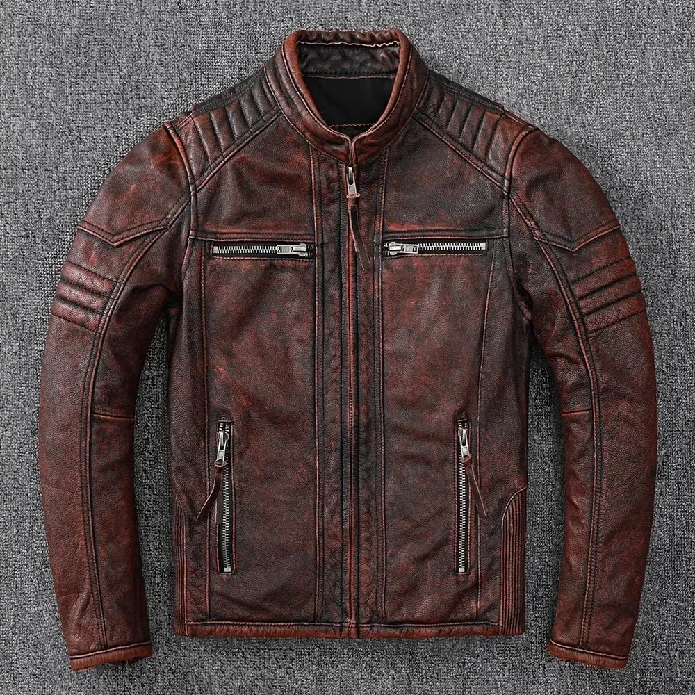 Men’s Vintage Motorcycle Jacket – 100% Genuine Cowhide Leather Biker Coat - Image 2