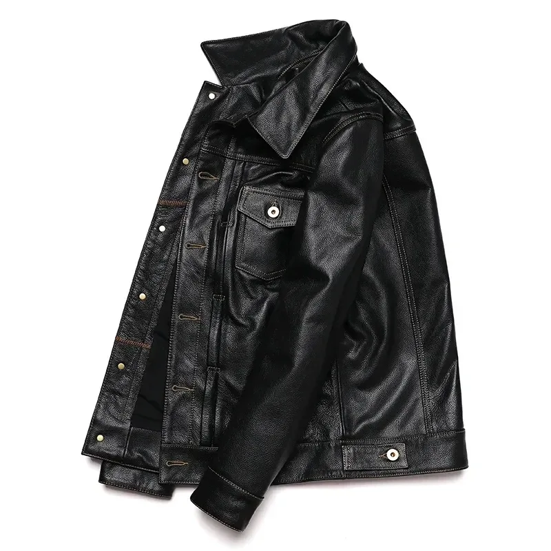 Classic 506 Denim-Inspired Leather Jacket β Genuine Cowhide, High Quality - Image 3