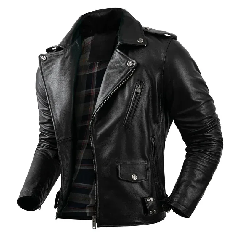 Men’s Real Cowhide Leather Jacket – Motorcycle Biker Style, Casual Autumn Riding Coat - Image 4